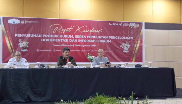 Rapat Koordinasi (Rakor) Penyusunan Produk Hukum serta Penguatan Pengelolaan Dokumentasi dan Informasi Hukum dilaksanakan KPU Sulut,Kamis (22/08/2024)